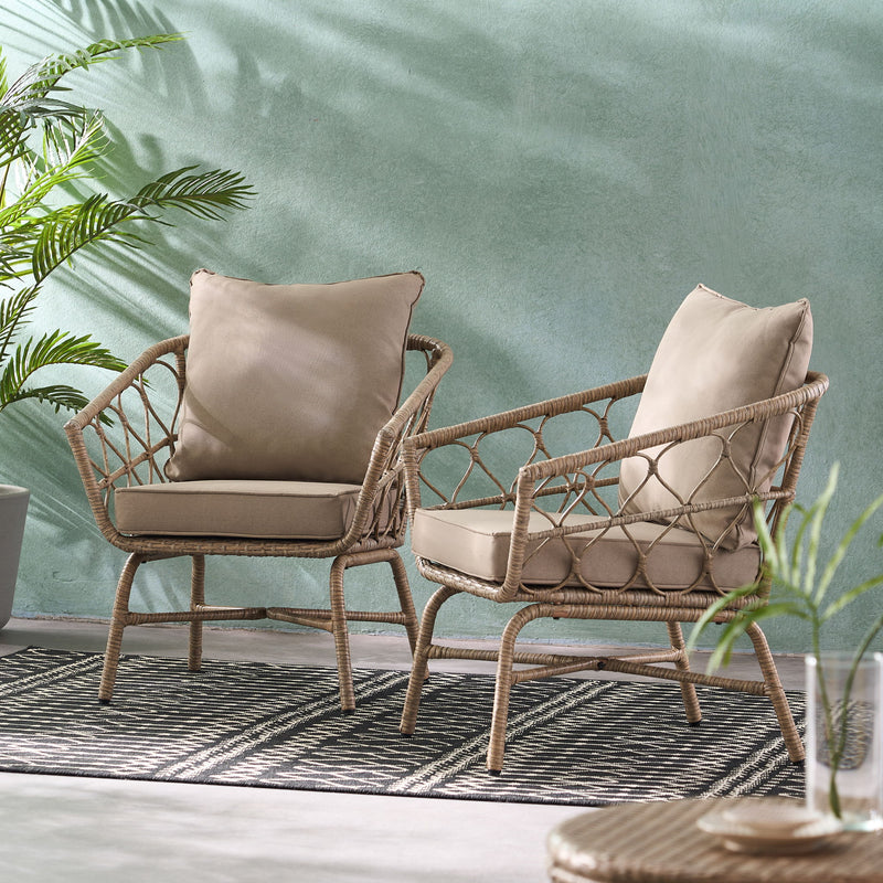 Bruce - Outdoor Club Chair Set With Water Resistant Cushions Rattan And Iron - Brown