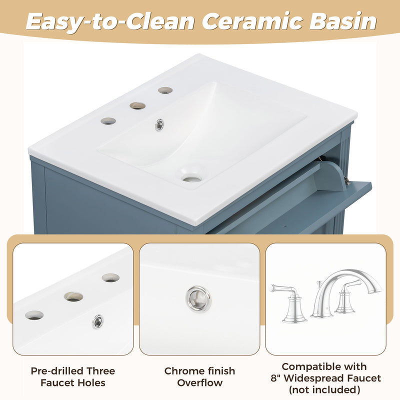 Freestanding Bathroom Vanity With Sink, Soft Close Door, Tip Out Drawer