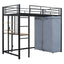 Loft Bed With Desk, Shelves, Power Outlet, LED Light And Wardrobe