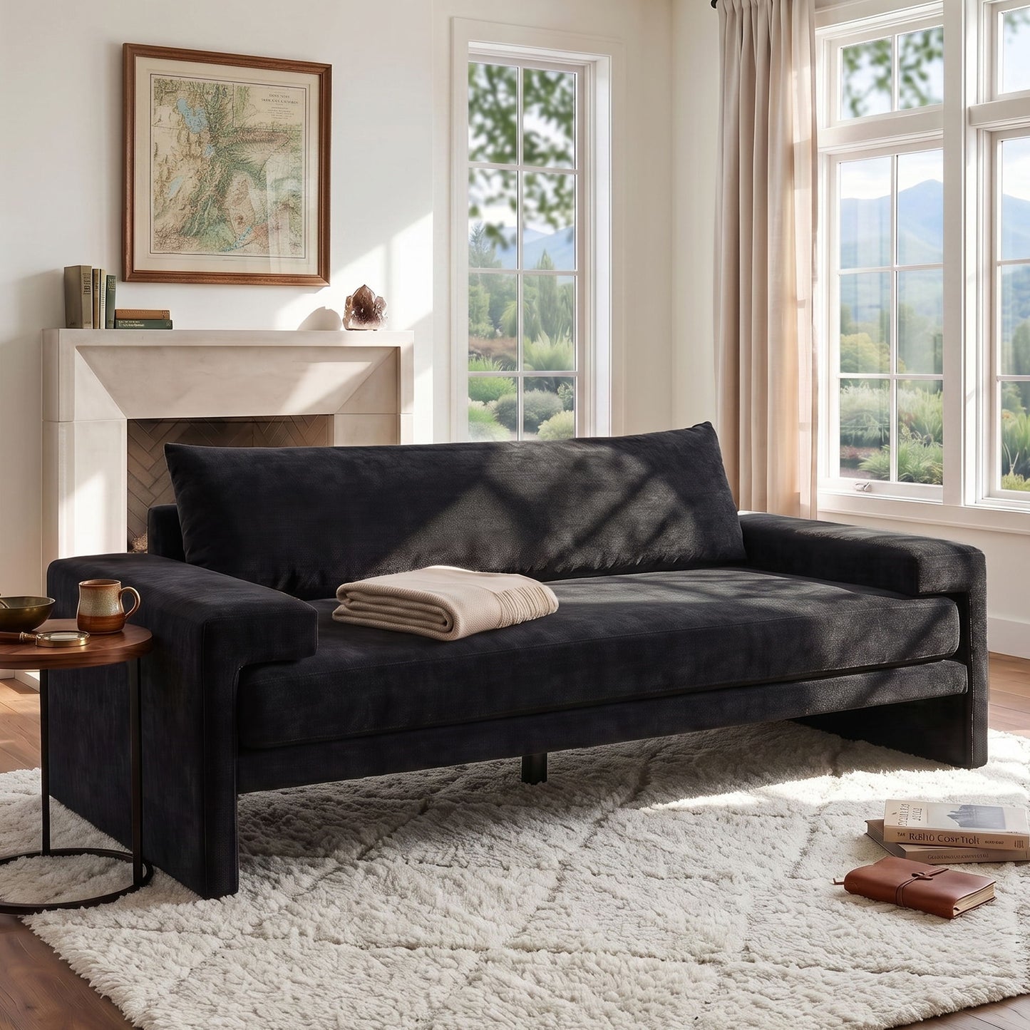 Upholstered 3 Seater Sofa With Wide Armrests