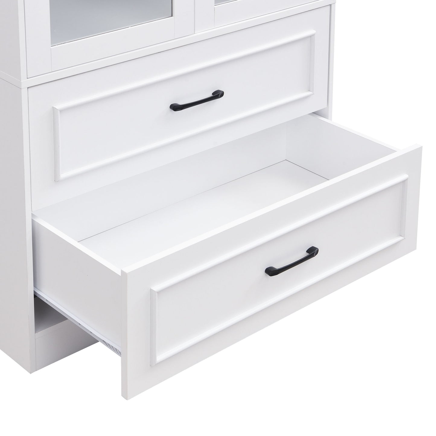 Arched Top Storage Cabinet With Fixed 2 Tier Shelves, 2 Large Drawers
