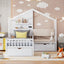 House Bed With Upholstered Sofa, Wireless Charging Station, Shelves And 2 Drawers