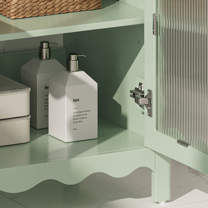 Bathroom Vanity With Glass Doors, Soft Close Hinges - Green