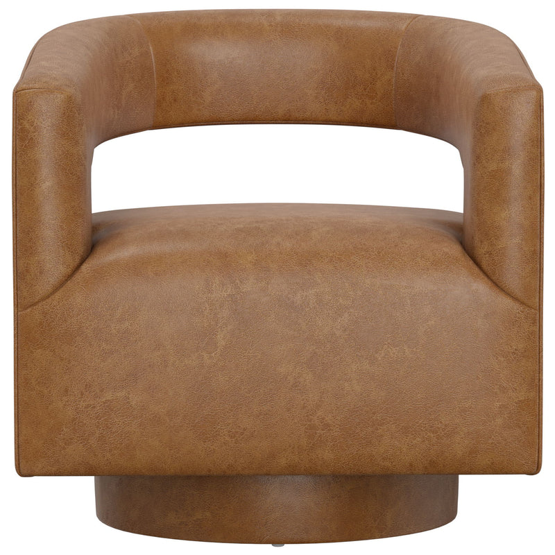 Swivel Accent Chair With Geometric Backrest - Brown