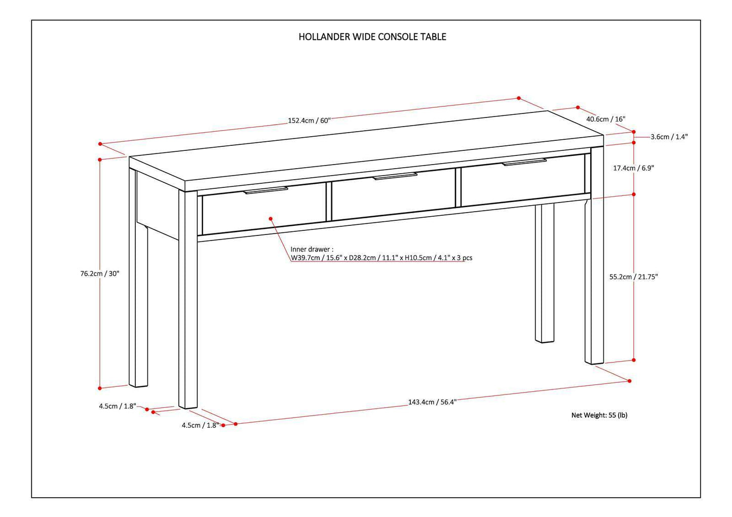 Hollander - Wide Console Table