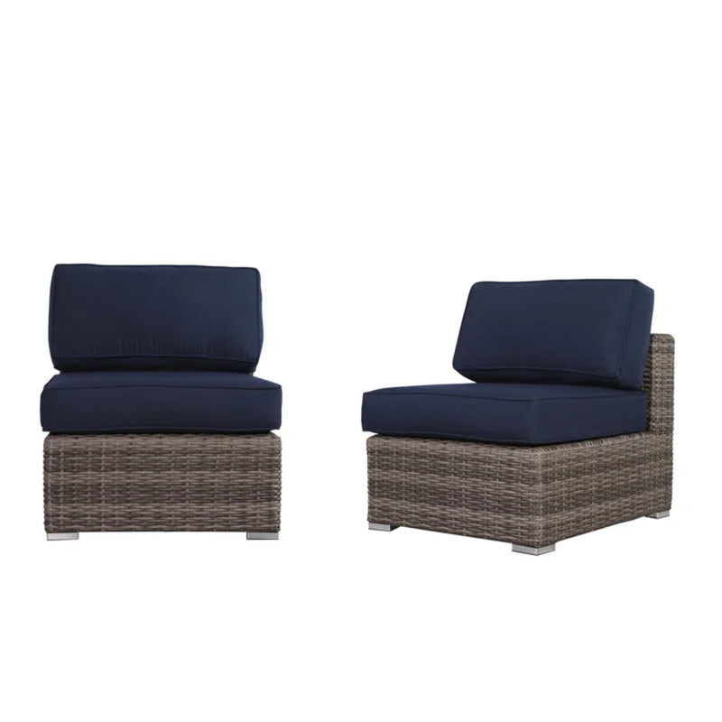 6 Person Outdoor Sofa Set With Premium Cushions, All Weather Wicker - Dark Blue / Gray Mix