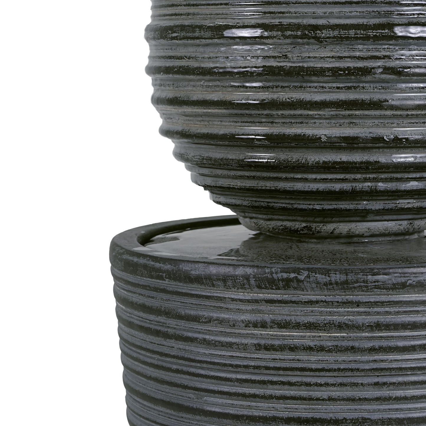 31.5" Tall Striped Column Fountain With LED Light Design For Outdoor Spaces - Gray