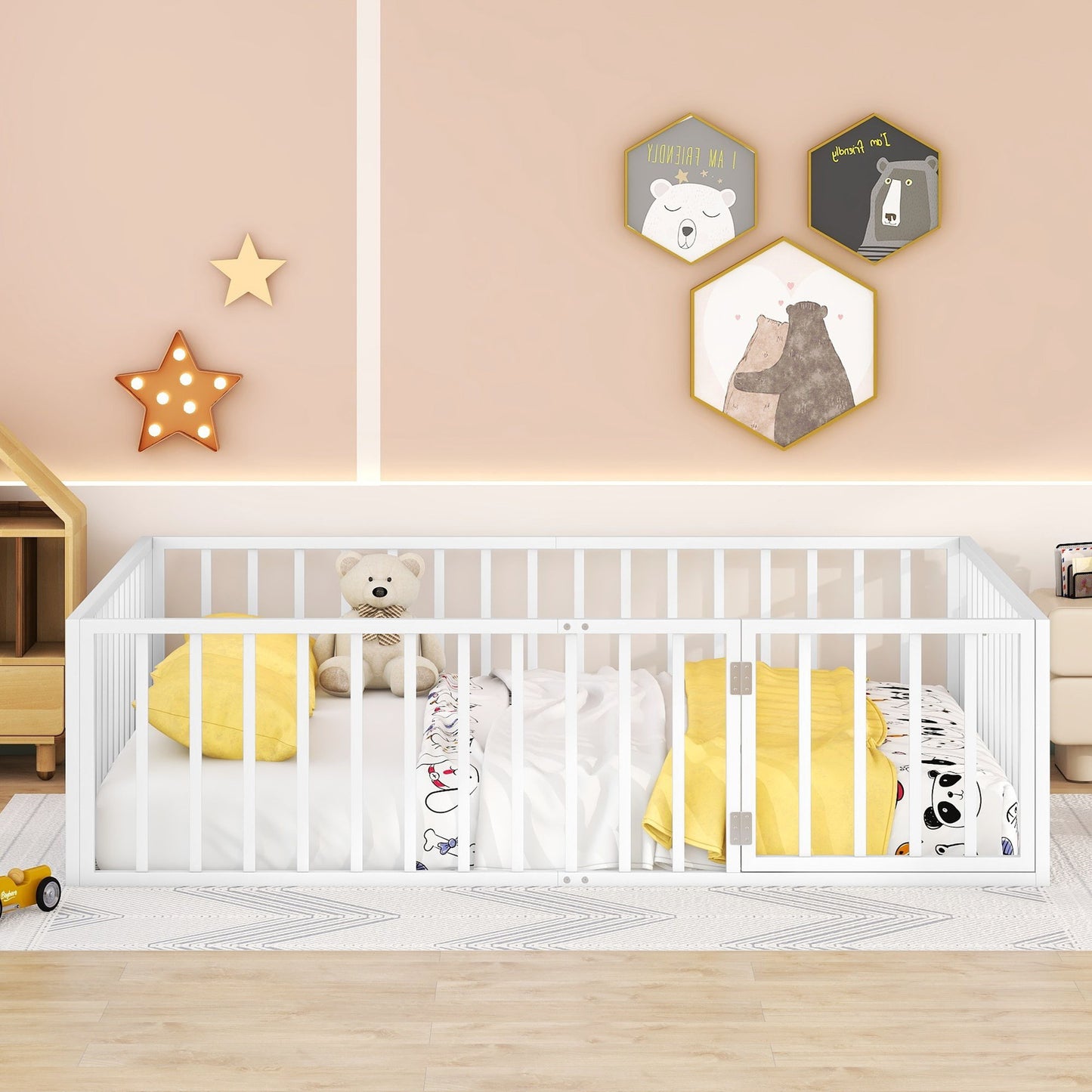 Metal Floor Bed Frame With Fence And Door