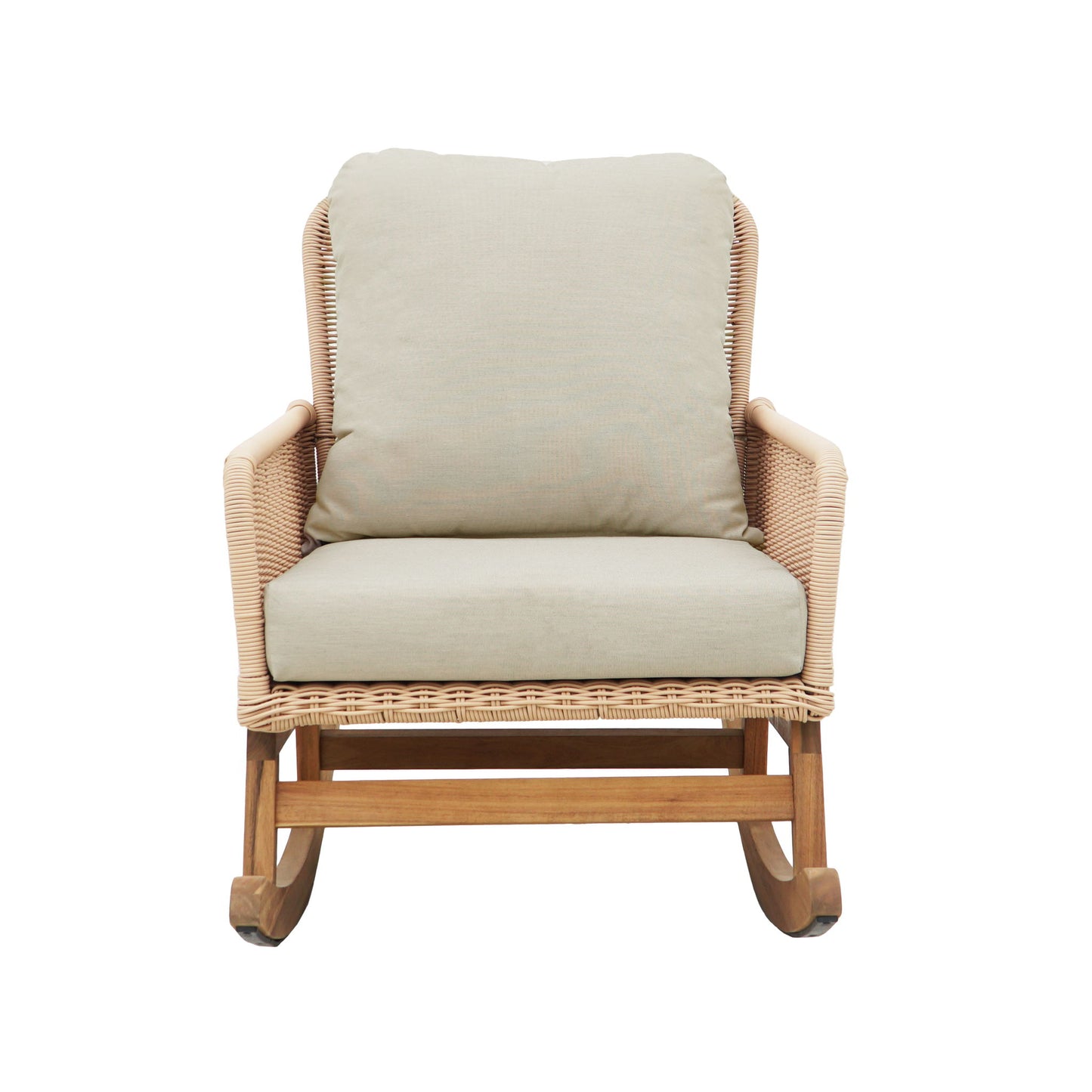 Contemporary Minimalist Wicker Rocking Chair With Soft Cushions