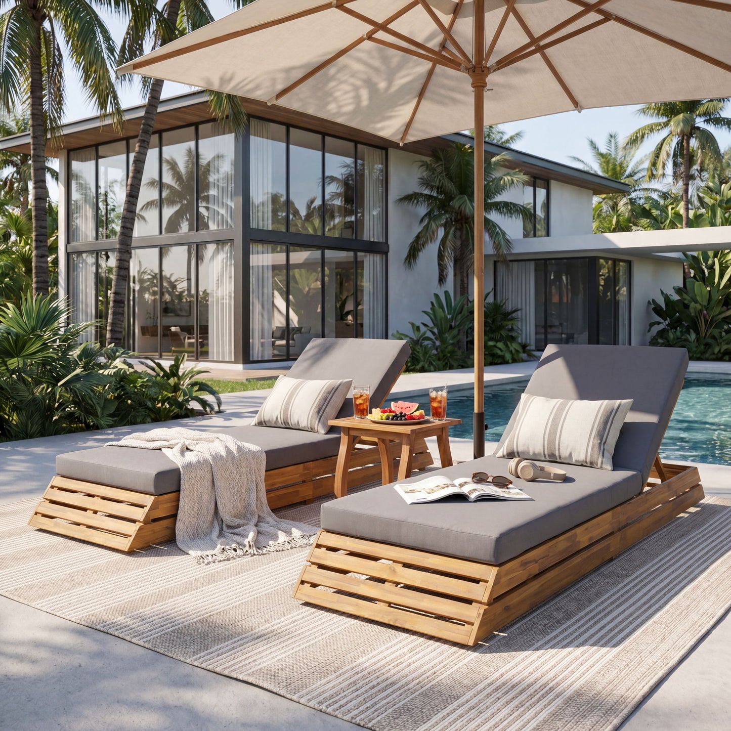 Chaise Lounge Set With 2 Fold Cushion