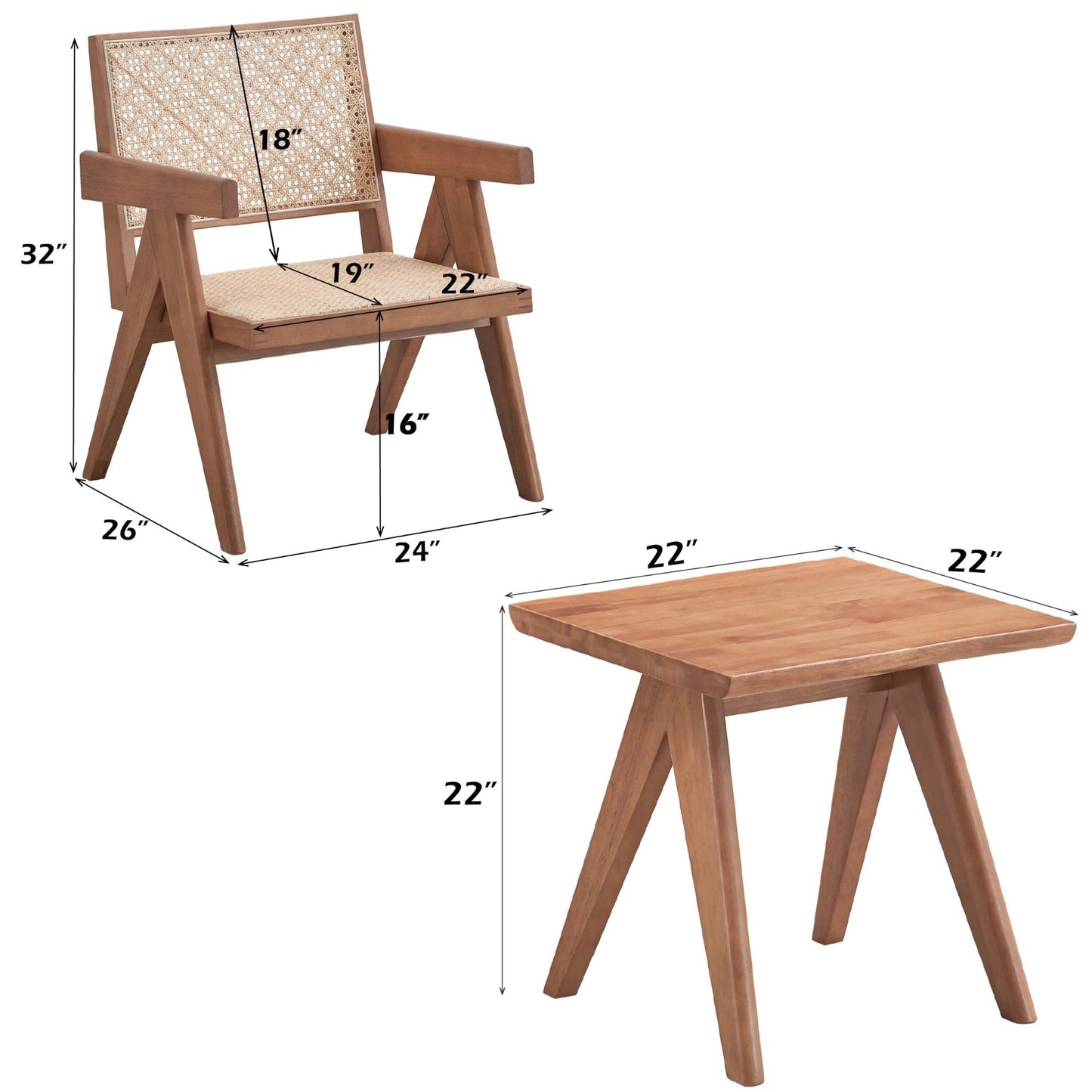 3 Piece Accent Chair Set And Matching End Table For Living Room - Natural