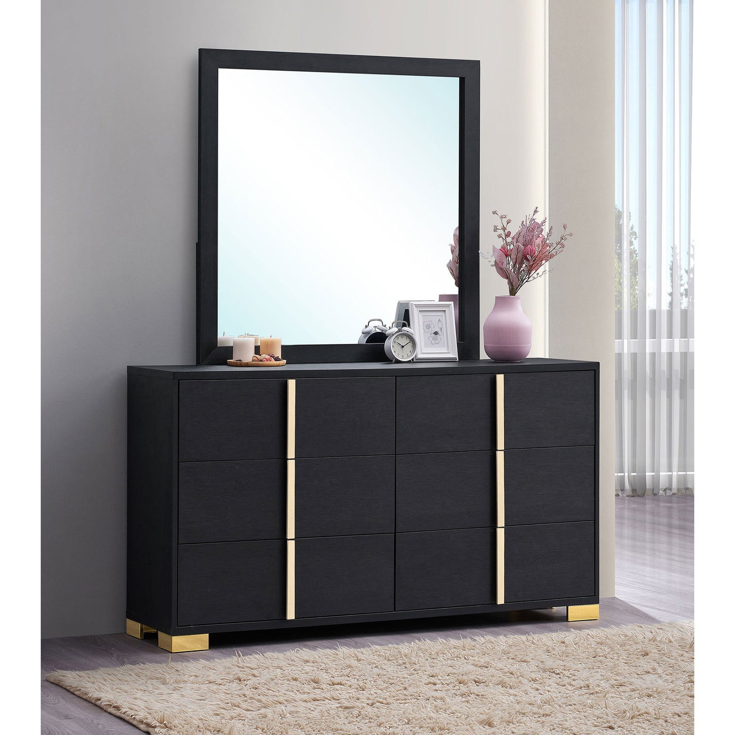 Jeremiah - 6 Drawer Dresser With Mirror - Black