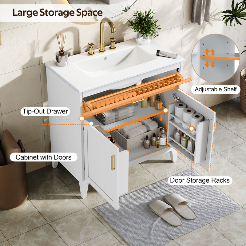 Bathroom Vanity With Sink Top, Adjustable Shelf, Door Organizers