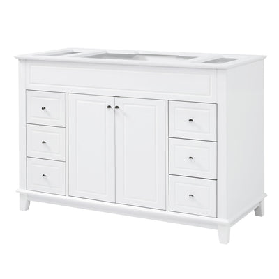 Bathroom Vanity Cabinet Only, 6 Soft Close Drawers & Double Doors With 2 Tier Shelves - White