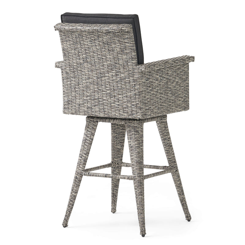 Outdoor Rattan Swivel Barstool With Water Resistant Cushion - Black / Gray