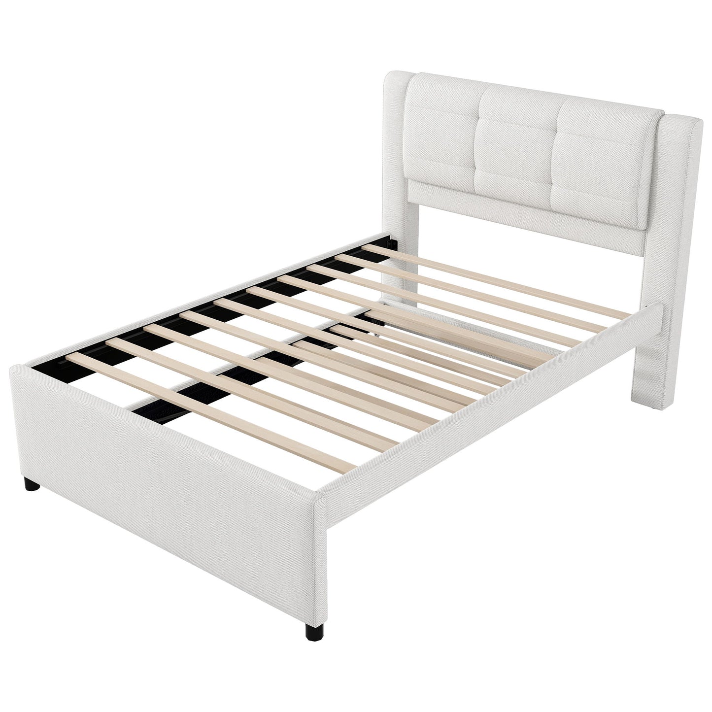 Upholstery Platform Bed With Trundle, Trundle Can Be Flat Or Erected