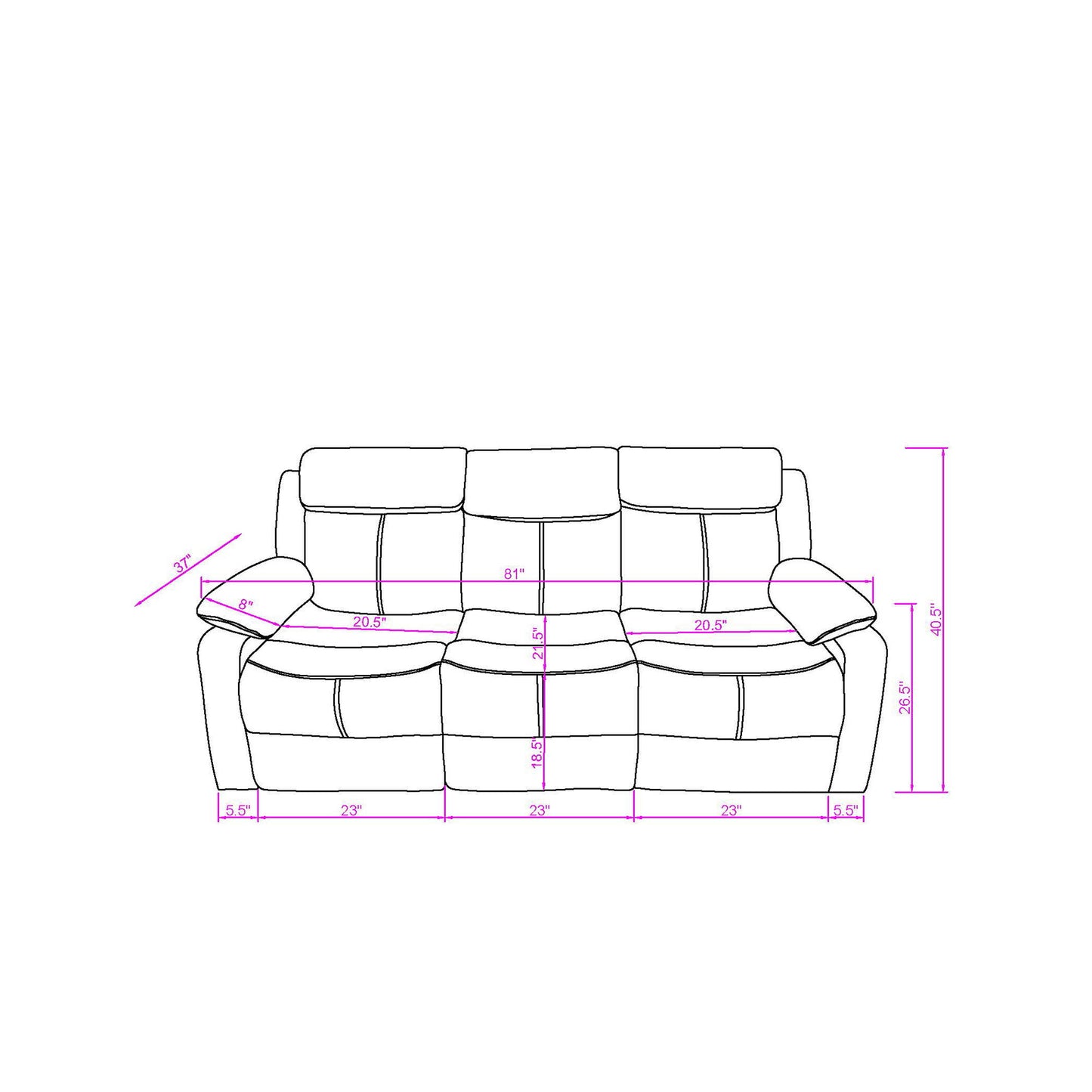 Blanche - Reclining Set With LED Lights, Speaker