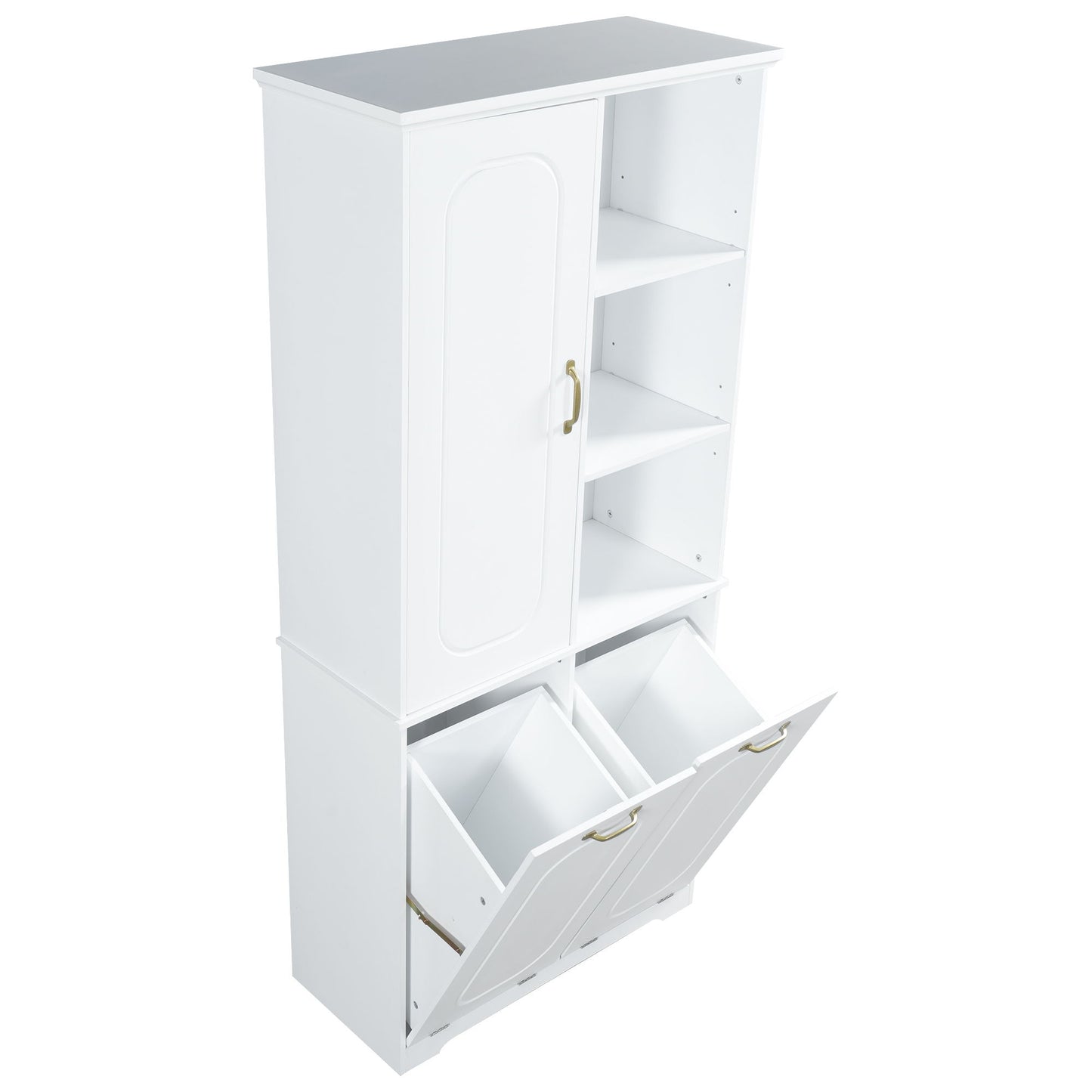 Freestanding Tall Storage Cabinet With 2 Tilt Out Hampers