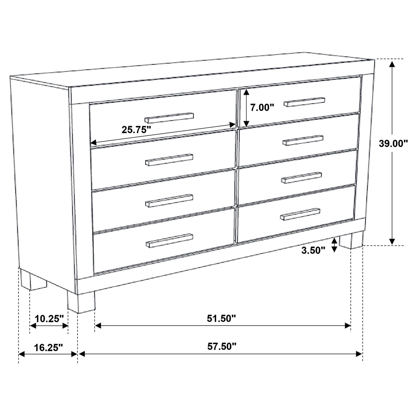 Bren - 8 Drawer Dresser With Pull Handles - Rustic