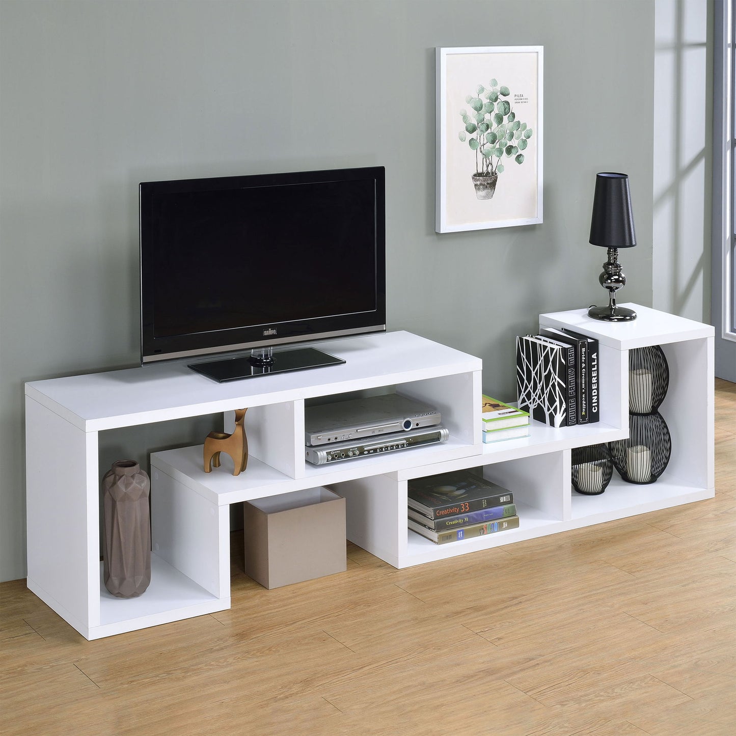 Convertable L-Shaped Bookcase With Open Shelves - White