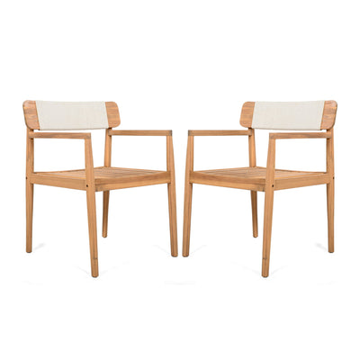 Creative Braided Acacia Wood Outdoor Dining Table And Chairs With Armrests (Set of 2) - Teak / White