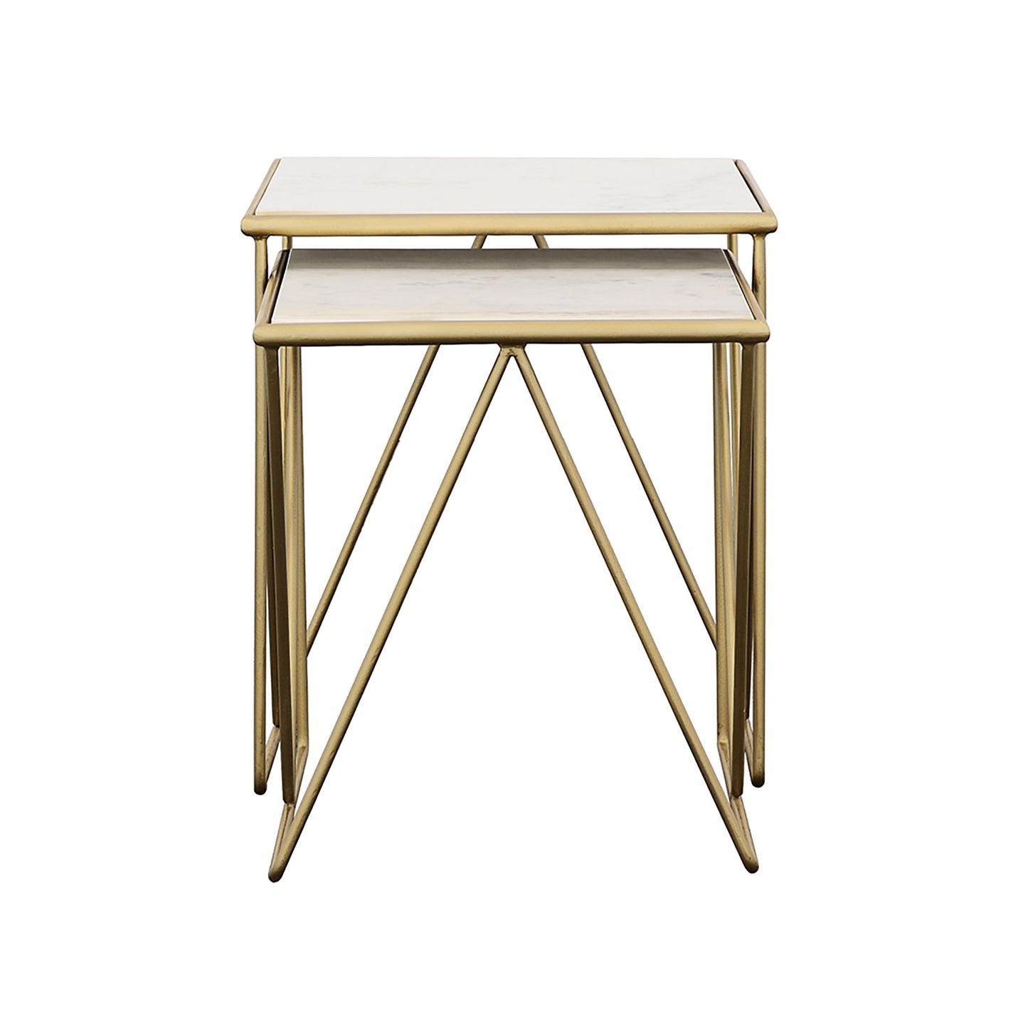 Sinclair - 2 Piece Nesting Table Set With Iron And Luxurious Marble Surface - White / Gold