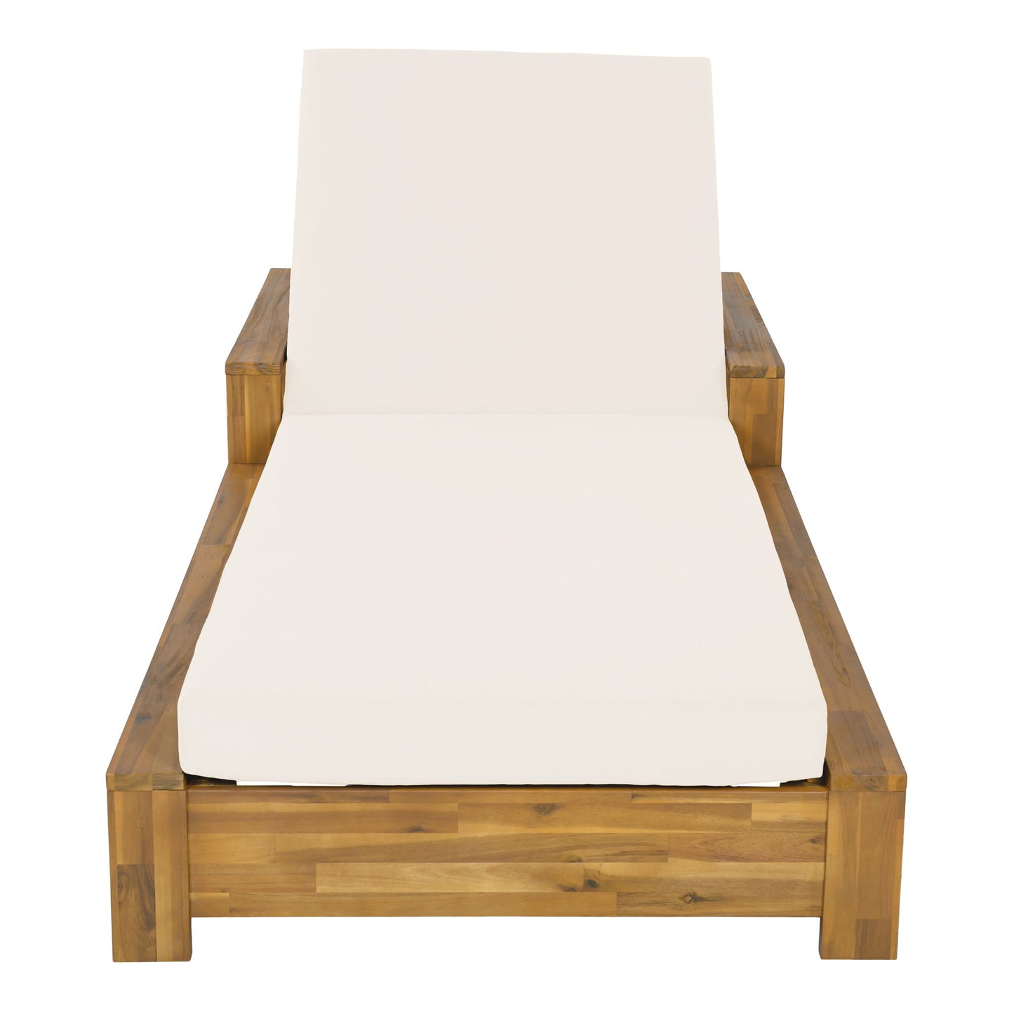 Chaise Lounge Set With 3 Position Adjustable Backrest, 2 Fold Cushion, Outdoor Recliner For Patio - Cream / Teak
