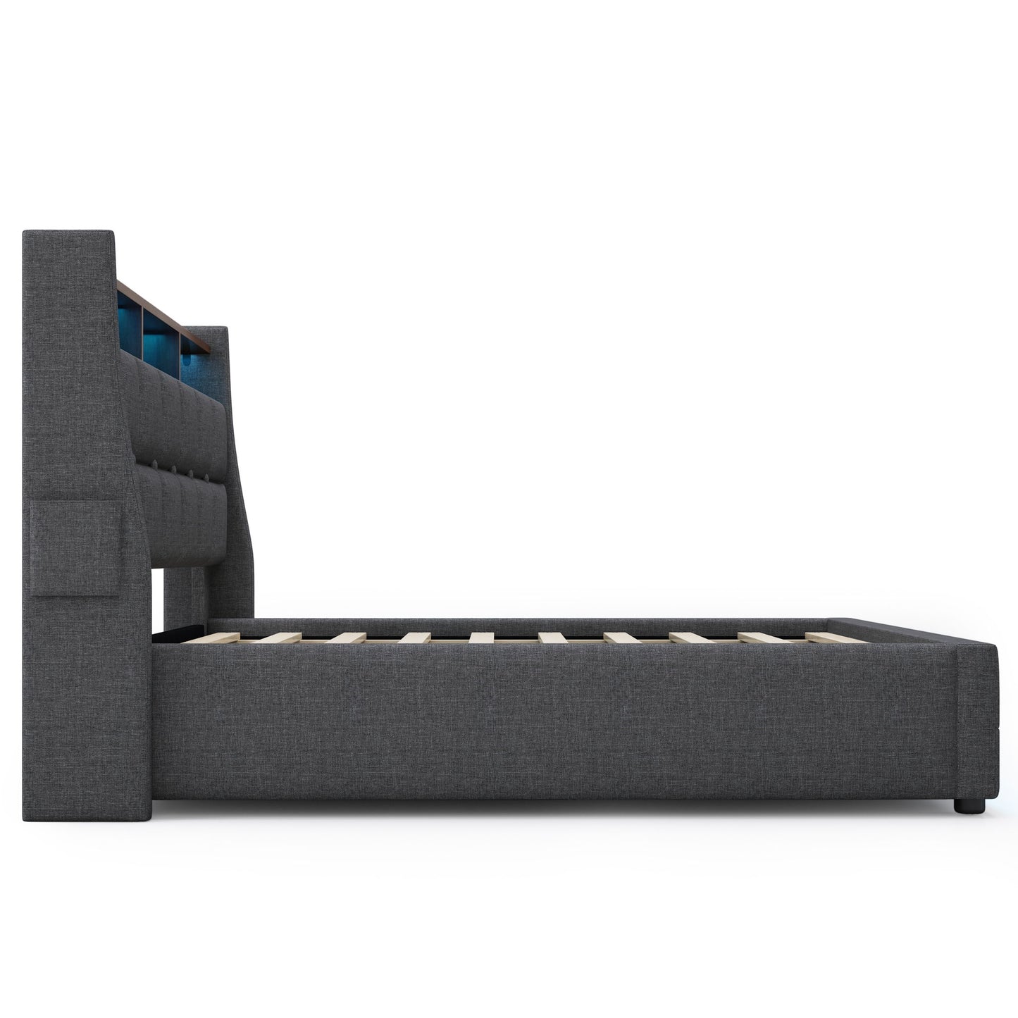 Platform Bed With Hydraulic Storage, LED Lighting & Charging Station