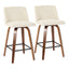 Toriano - Mid-Century Modern Counter Stool, Square Footrest (Set of 2) - Walnut / Cream
