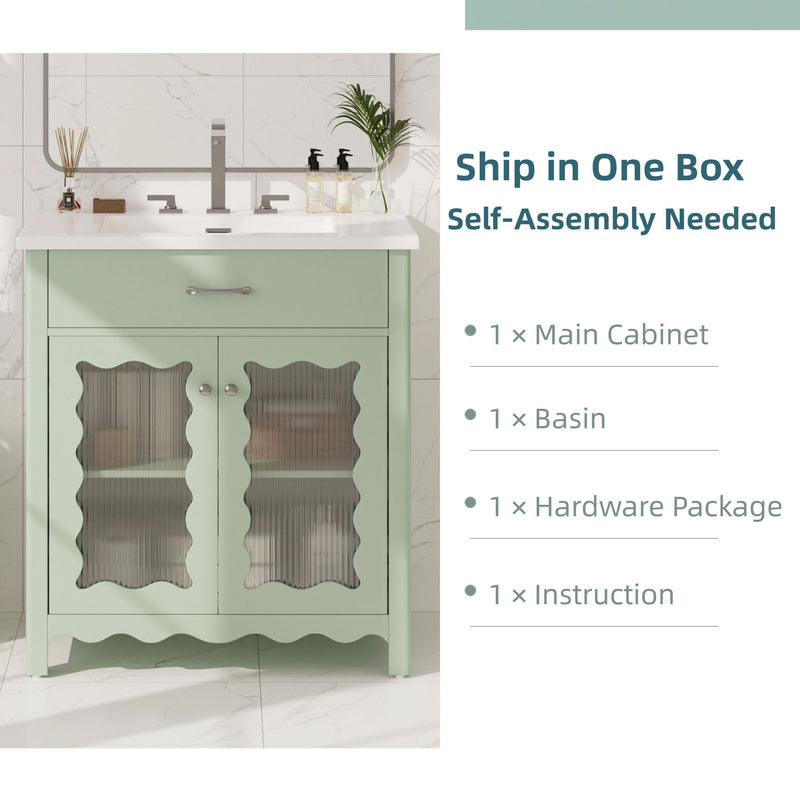 Bathroom Vanity With Glass Doors, Soft Close Hinges - Green
