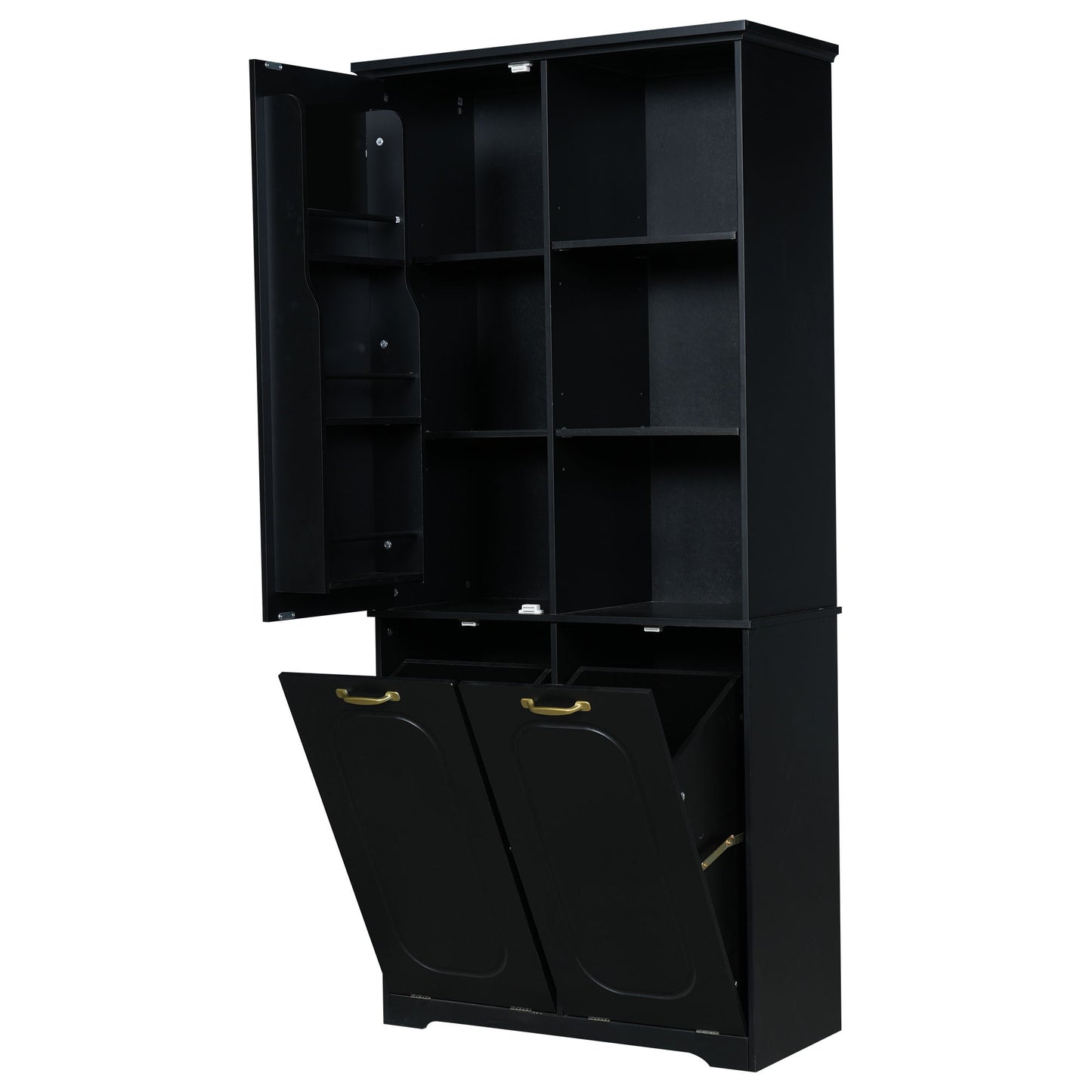 Freestanding Tall Storage Cabinet With 2 Tilt Out Hampers