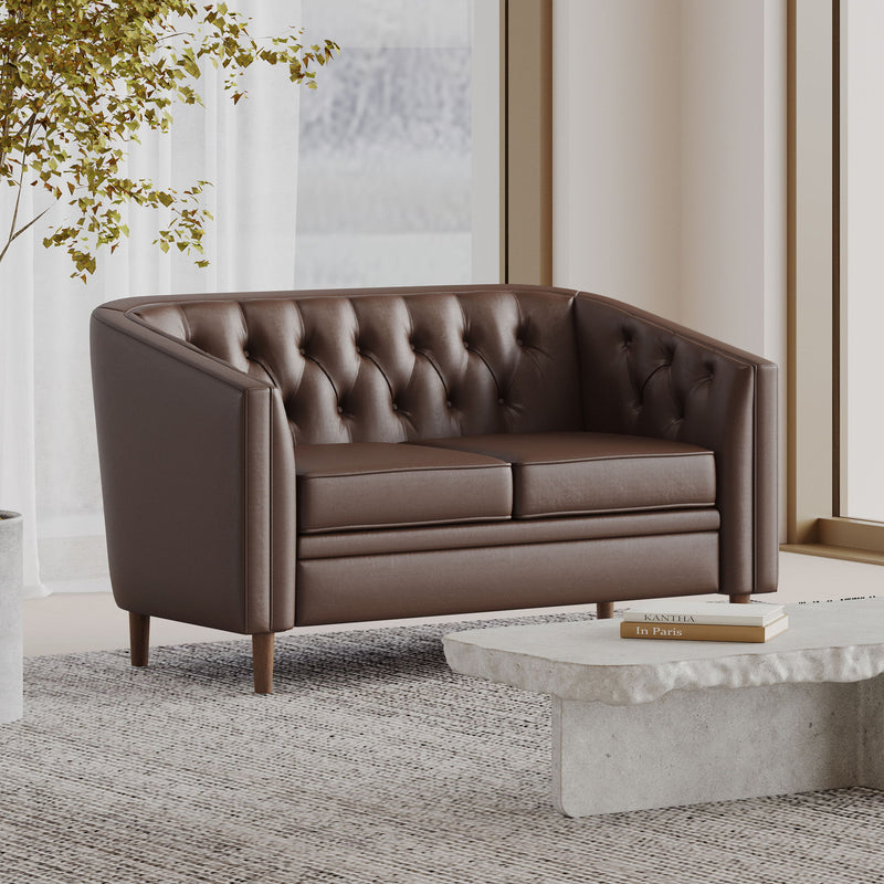Sophisticated Loveseat With Diamond Stitched Detailing - Dark Brown