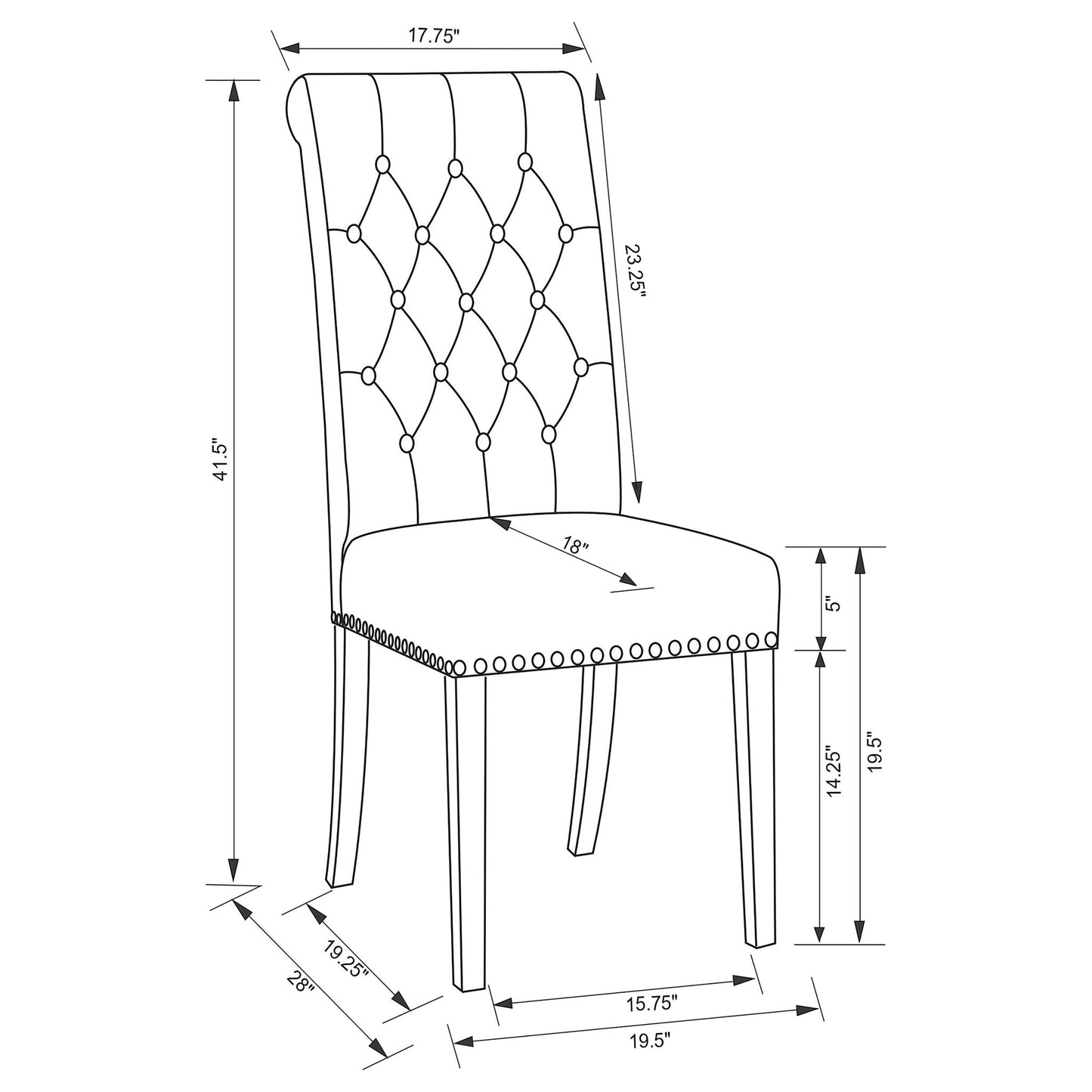 Tufted Rolled Backrest Side Chairs (Set of 2)