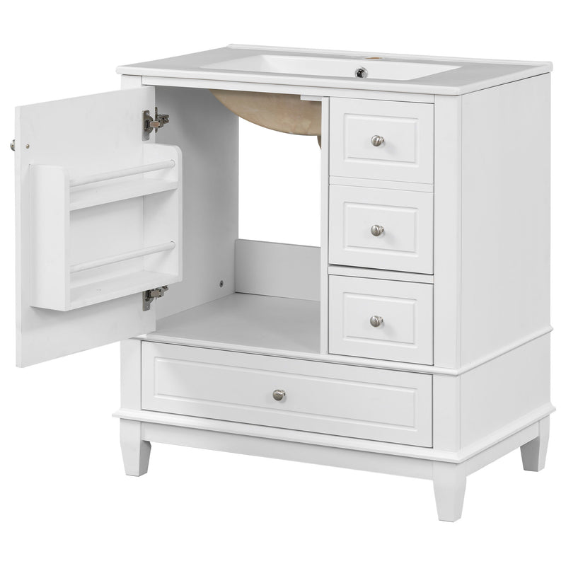 Freestanding Bathroom Vanity With Sink, Soft Close Door, 3 Drawers - White