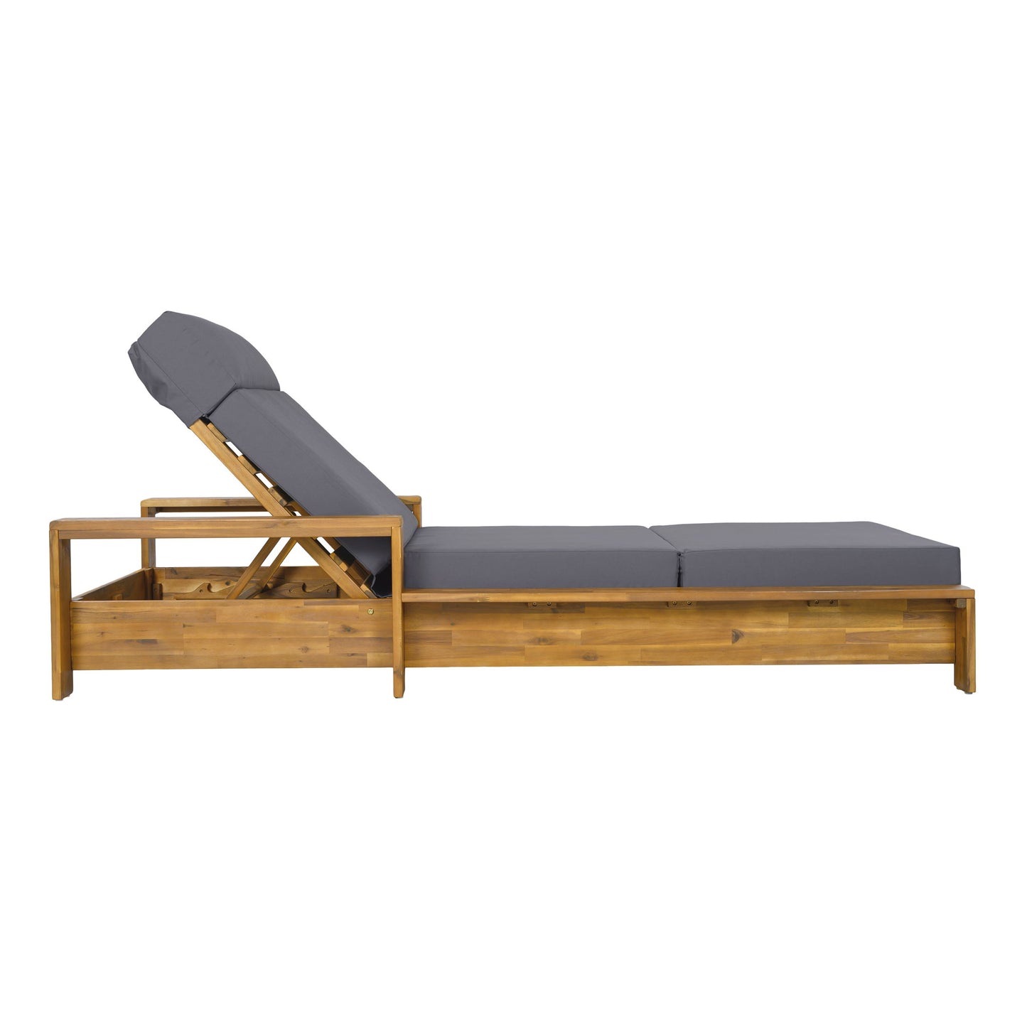 Chaise Lounge Set With 4 Fold Cushion And Built In Headrest, 3 Position Adjustable