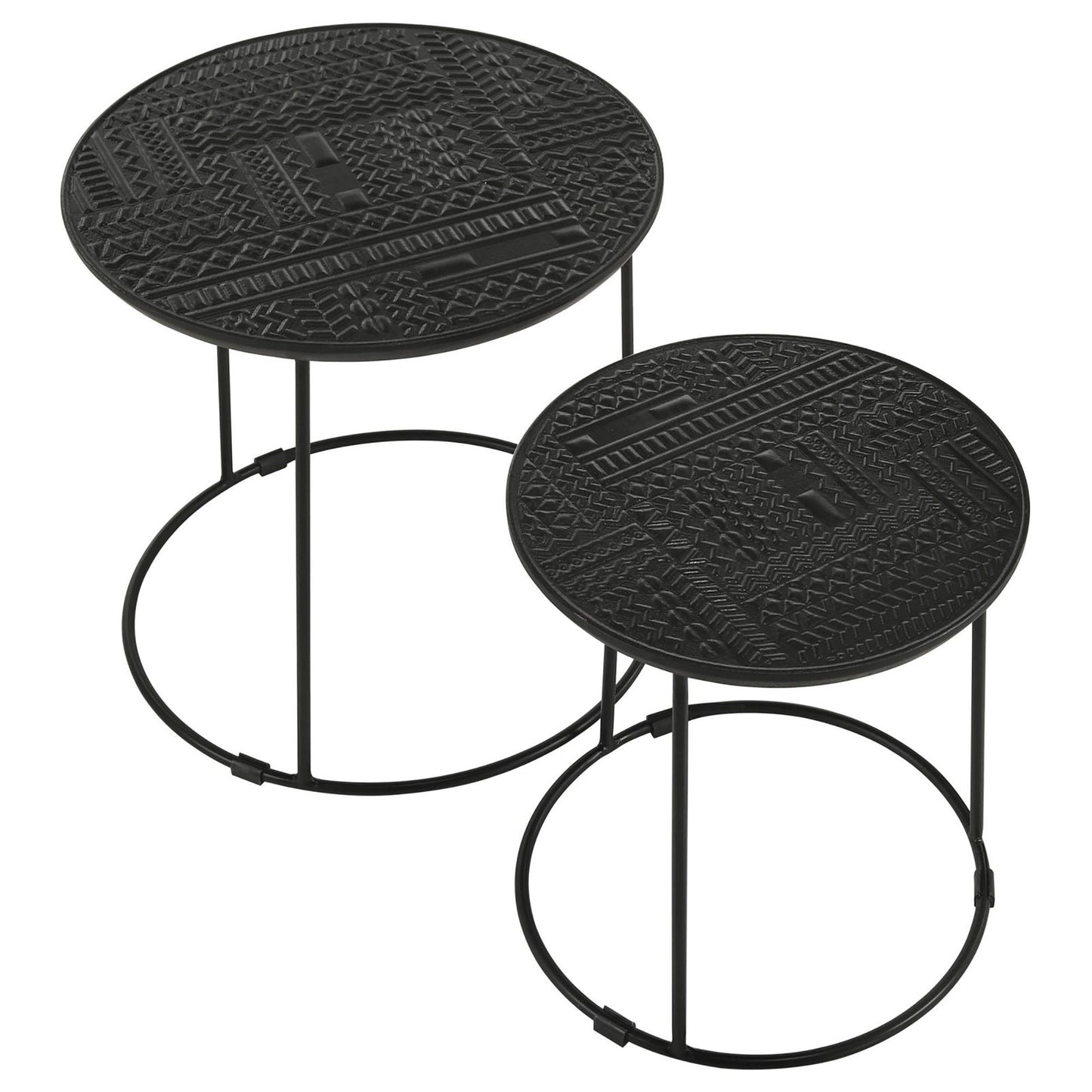 2 Piece Nesting Table With Embossed Tops And Base - Black