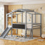 Loft House Bed With Ladder And Slide, With board And Light Strip On The Roof