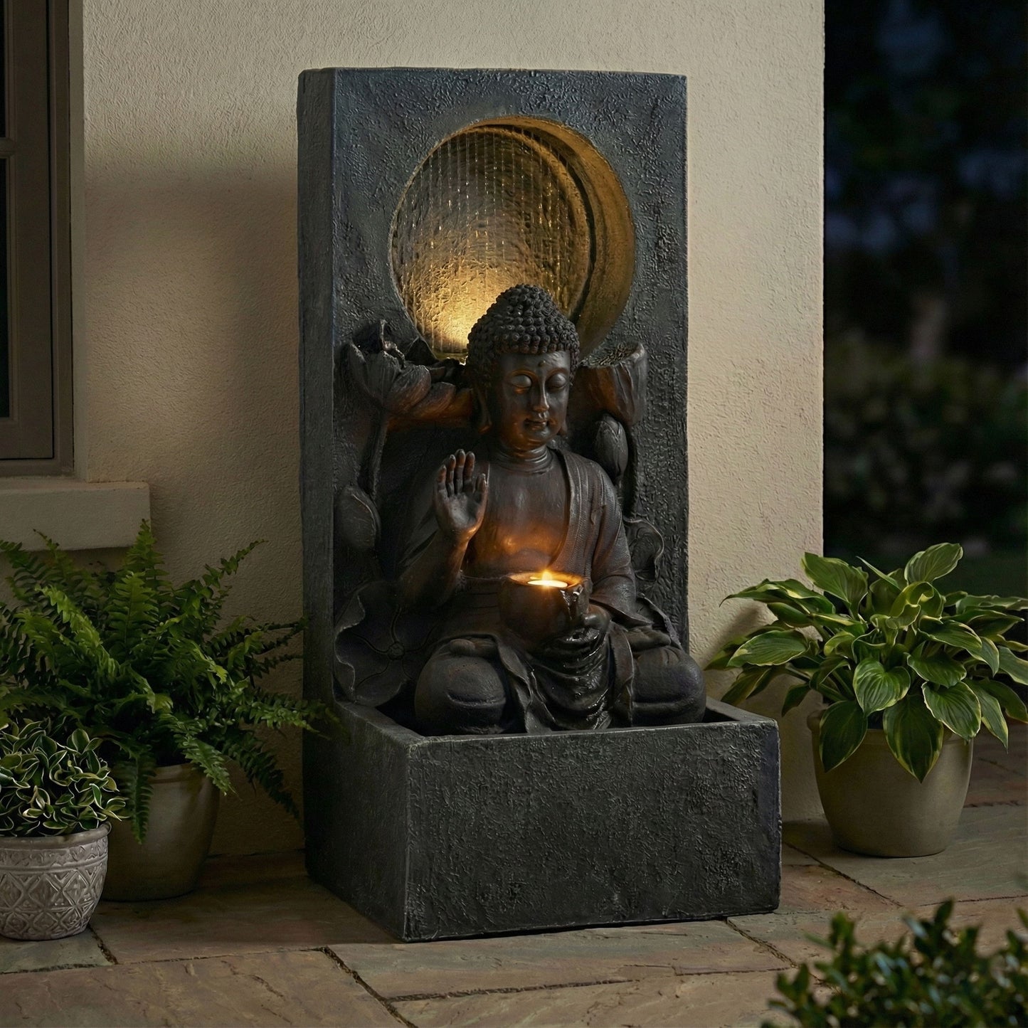 Zen - Outdoor Buddha Waterfall Fountain - Black