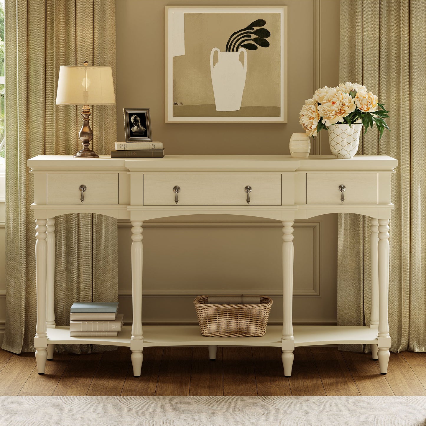 Retro Console Table With 3 Soft Close Drawers