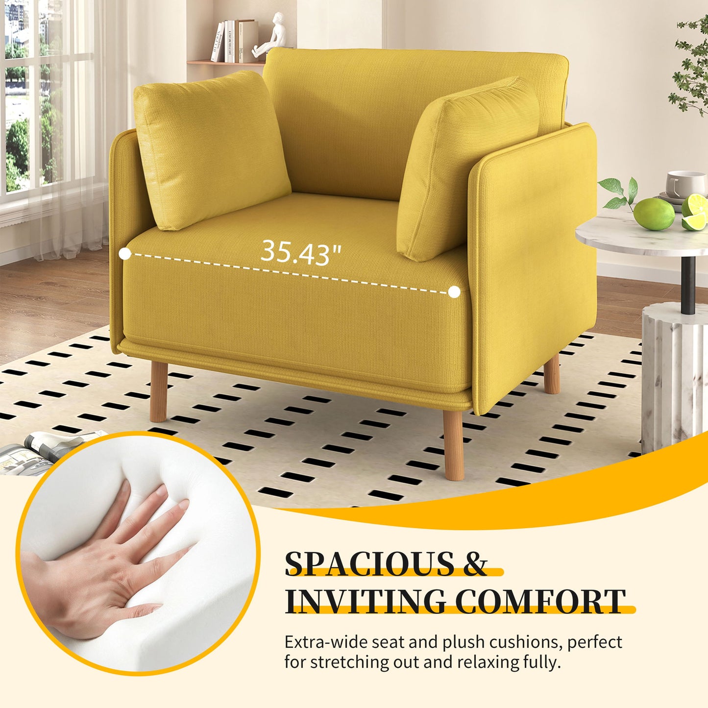 Modern Upholstered Accent Chair With Soft Cushions, Sleek Armrest Design