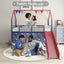 Jack - House Loft Bed With Slide And Curtain Set