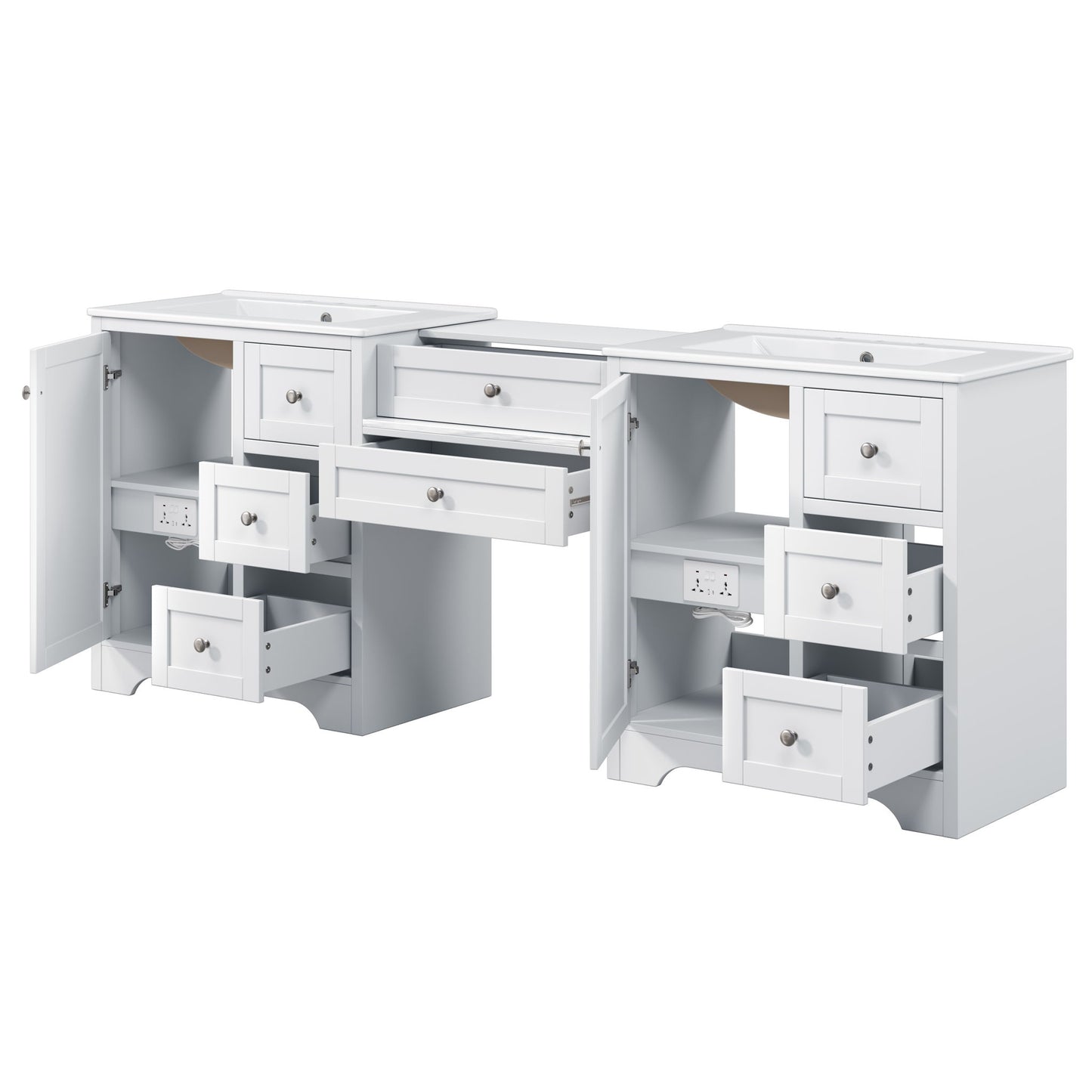 Double Sink Bathroom Vanity With Countertop, 2 Ceramic Sinks, 6 Drawers, Soft Close Design