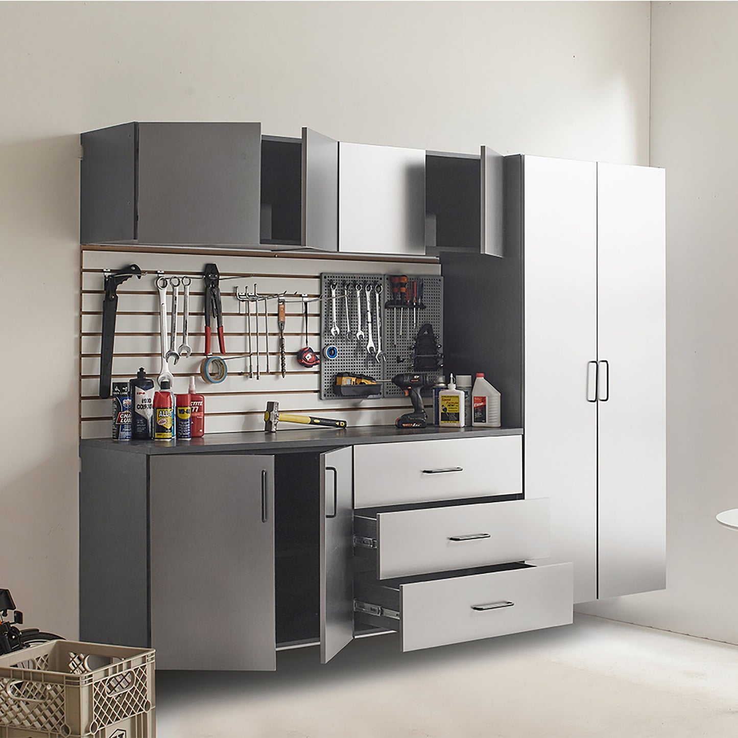 Astro Series - Garage Cabinet Set B With Soft Closing Drawers - Metallic Gray