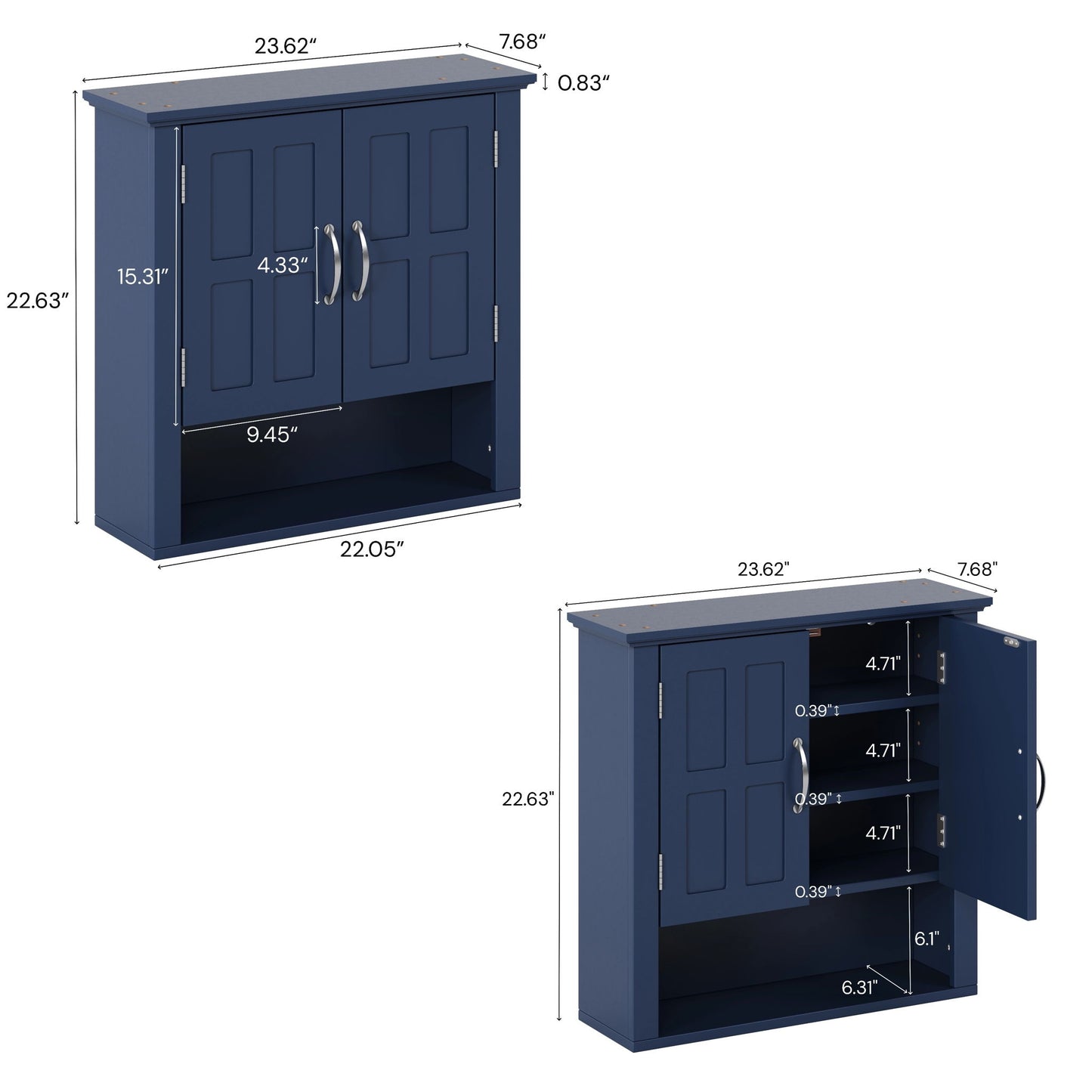 Multi Functional Wall Mounted Cabinet With Adjustable Shelves For Bathroom
