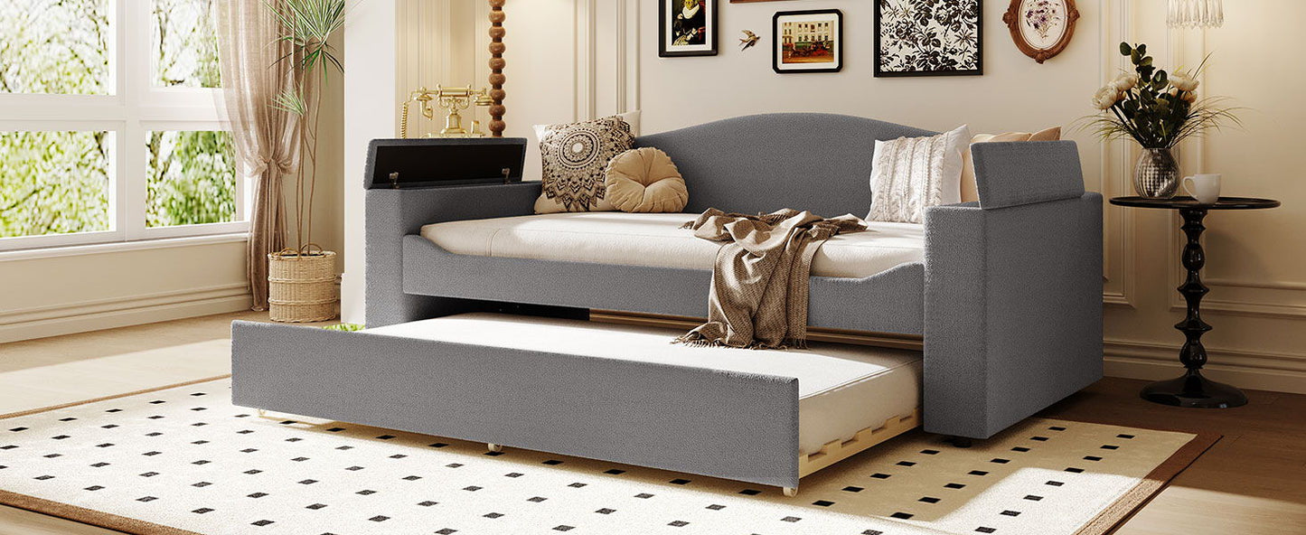 Upholstered Daybed With Storage Armrests, Trundle And Latest Integrated tooth Audio System