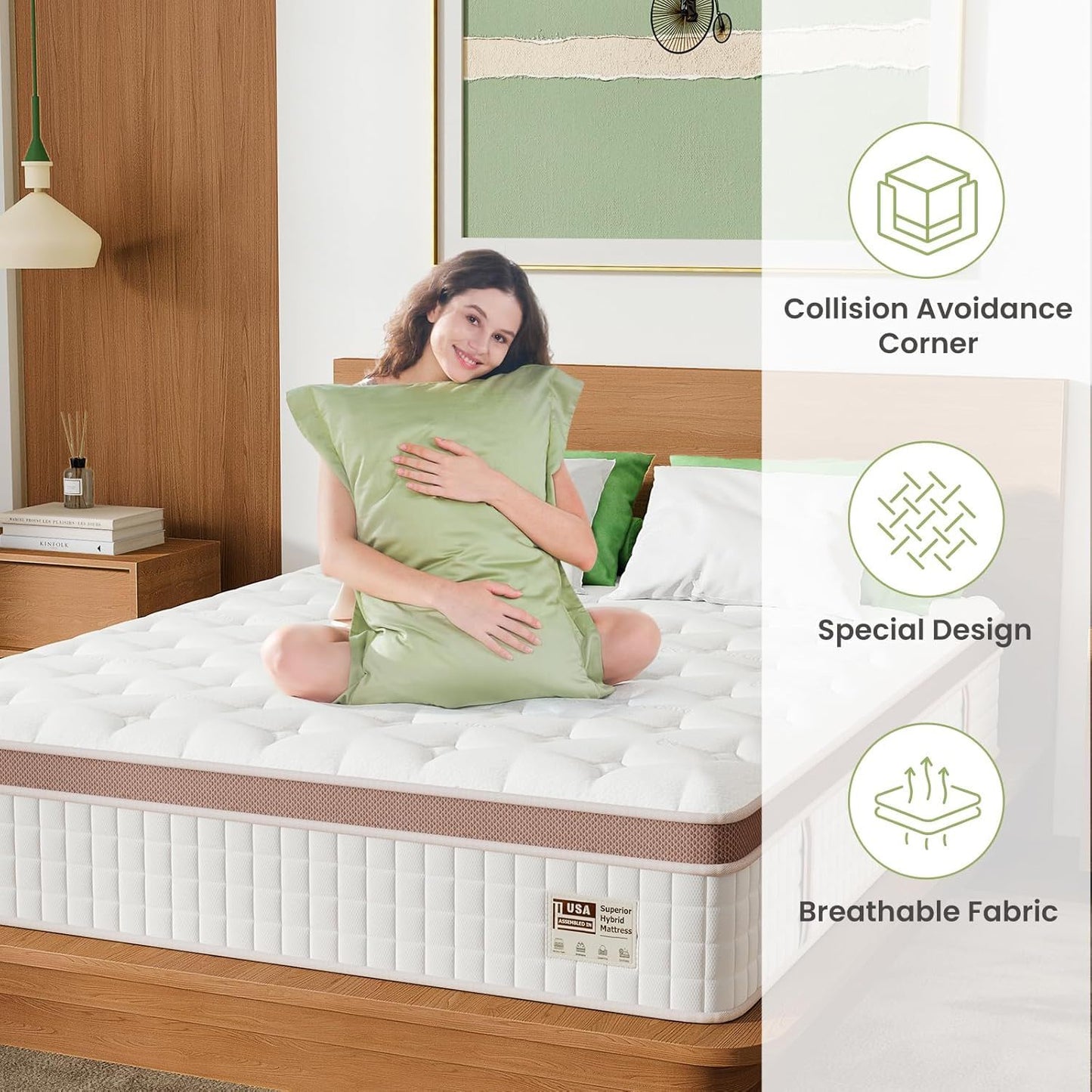 12" Firm Hybrid Mattress, Gel Memory Foam & Pocket Springs, Pressure Relief, Motion Isolation, Ergonomic Bed - White - King