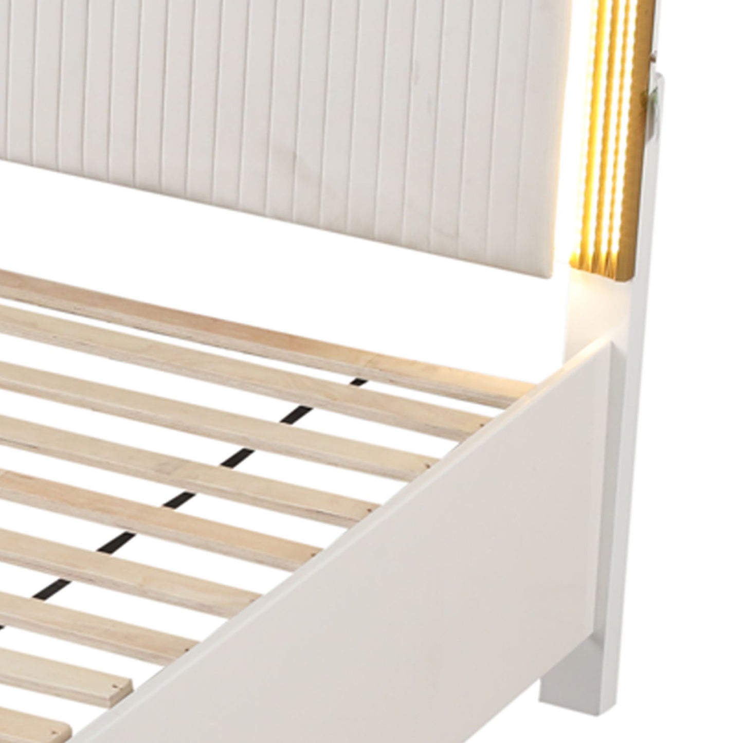 Obsession - Queen Size Bed With LED Headboard And Footboard Storage Drawer - White