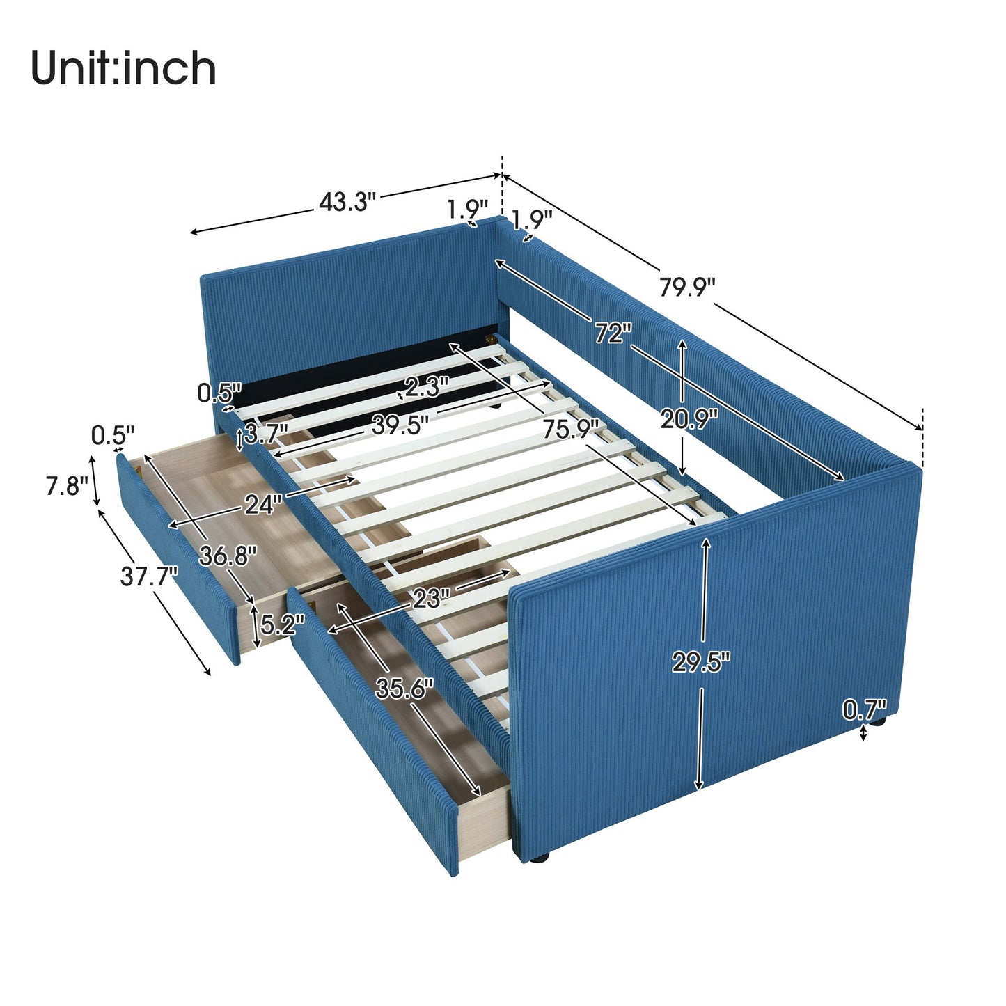 Daybed With Two Drawers And Wood Slat