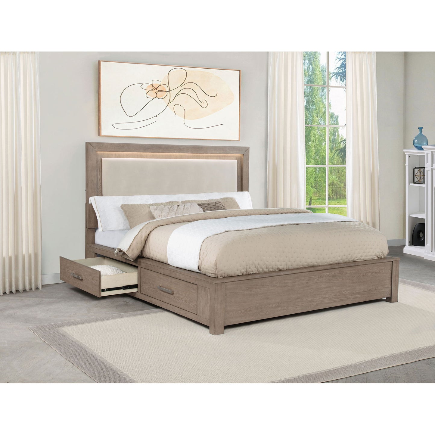 Gibbons - LED Storage Bed With Upholstered Headboard