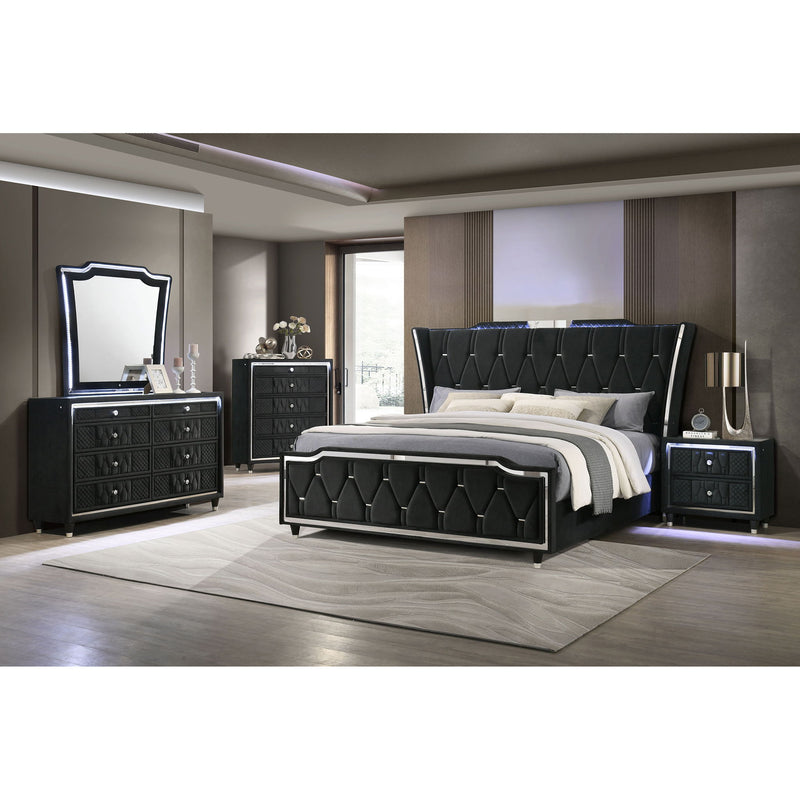 Mika - LED Upholstered Bed With Tufted Wingback Headboard And Ambient Lighting